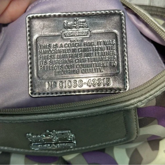 COACH - Mini Madison Op Art Shoulder Handbag Purple Silver Cream & Gray - Picture 14 of 15